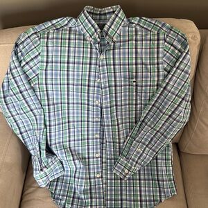 Vineyard Vines Men's Plaid Shirt - Green and Blue size M mens shirt